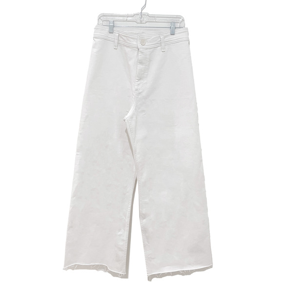Zara Denim - Zara high-waisted wide-leg jeans in white with a raw hem women’s size 10